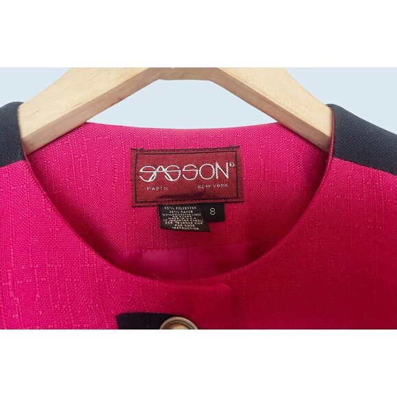 Vintage SASSON Paris New York Blazer Jacket Pink Navy 80s / 90s Size Small - Picture 4 of 8